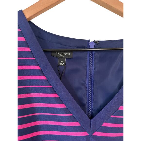 Talbots Womens Pink Blue Striped Silk Blend Career Sheath Dress Size 8 Petite - Picture 2 of 5